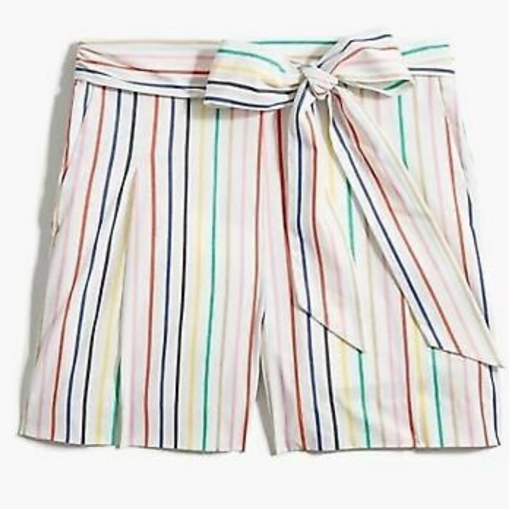 NWT J. Crew Striped Tie Waist Shorts Multicolor Stripe with Bow
